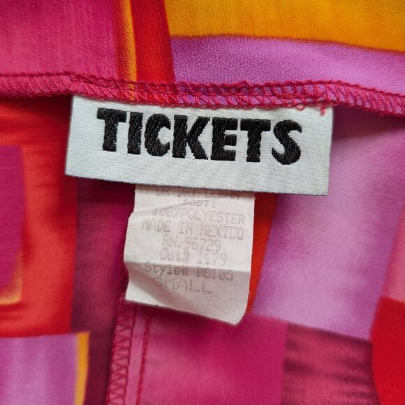 90s Vintage Tickets Mini Dress Windowpane Pink Orange Red Squares Tie Back - Picture 9 of 10